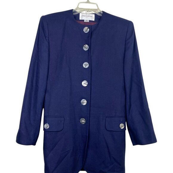 Vtg Jones New York 8 blazer Navy Blue lightweight wool collarless - Picture 3 of 9